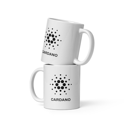 White Glossy Mug - Black Cardano Logo, Stacked