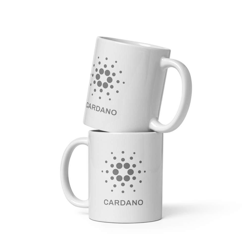 White Glossy Mug - Grey Cardano Logo, Stacked