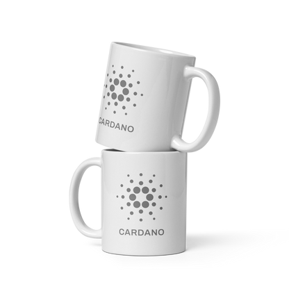White Glossy Mug - Grey Cardano Logo, Stacked