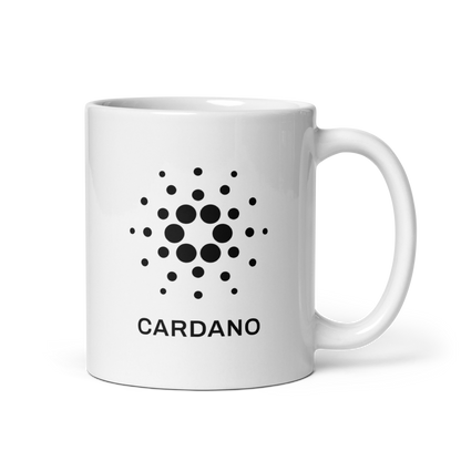 White Glossy Mug - Black Cardano Logo, Stacked