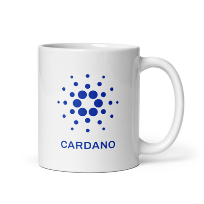 White Glossy Mug - Blue Cardano Logo, Stacked