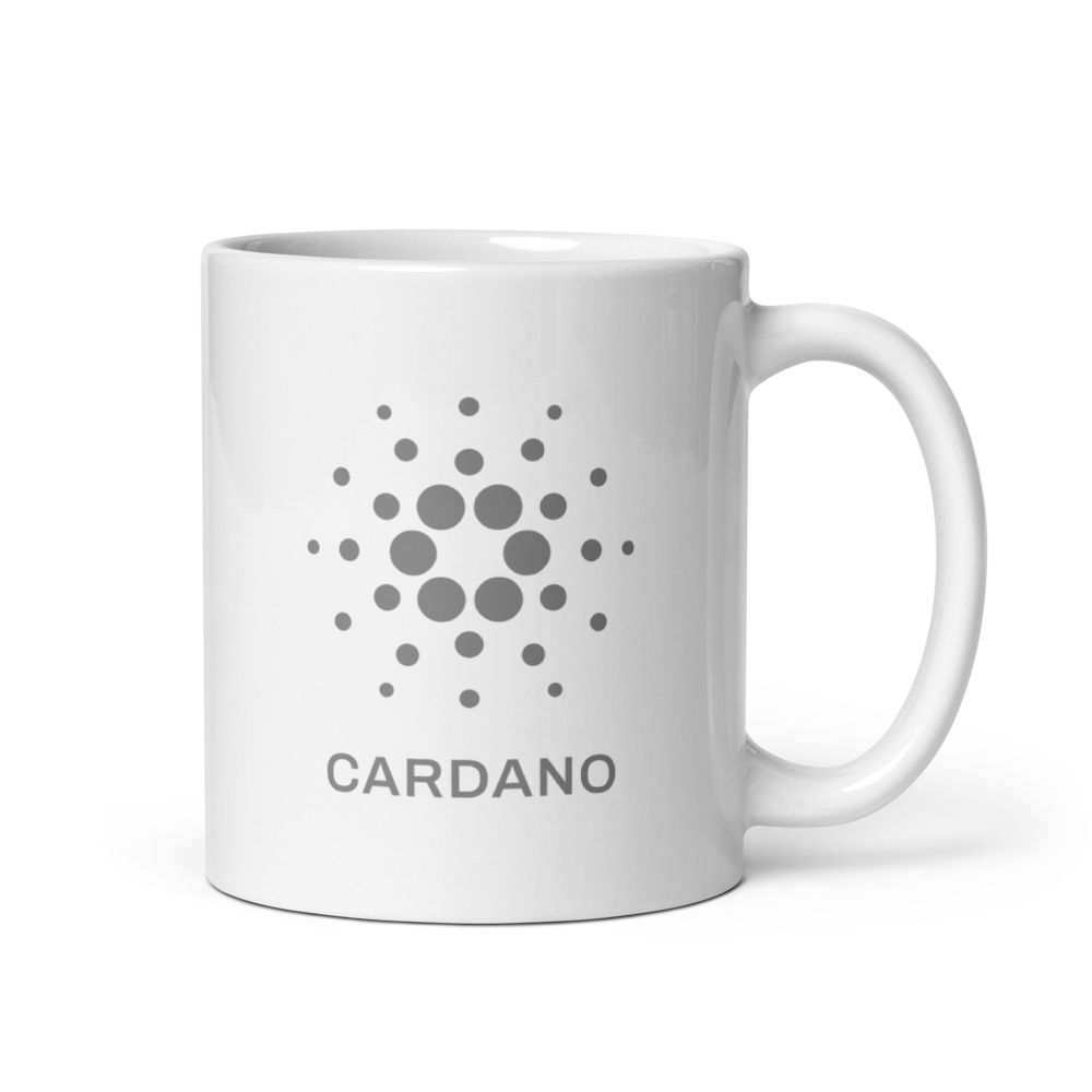 White Glossy Mug - Grey Cardano Logo, Stacked