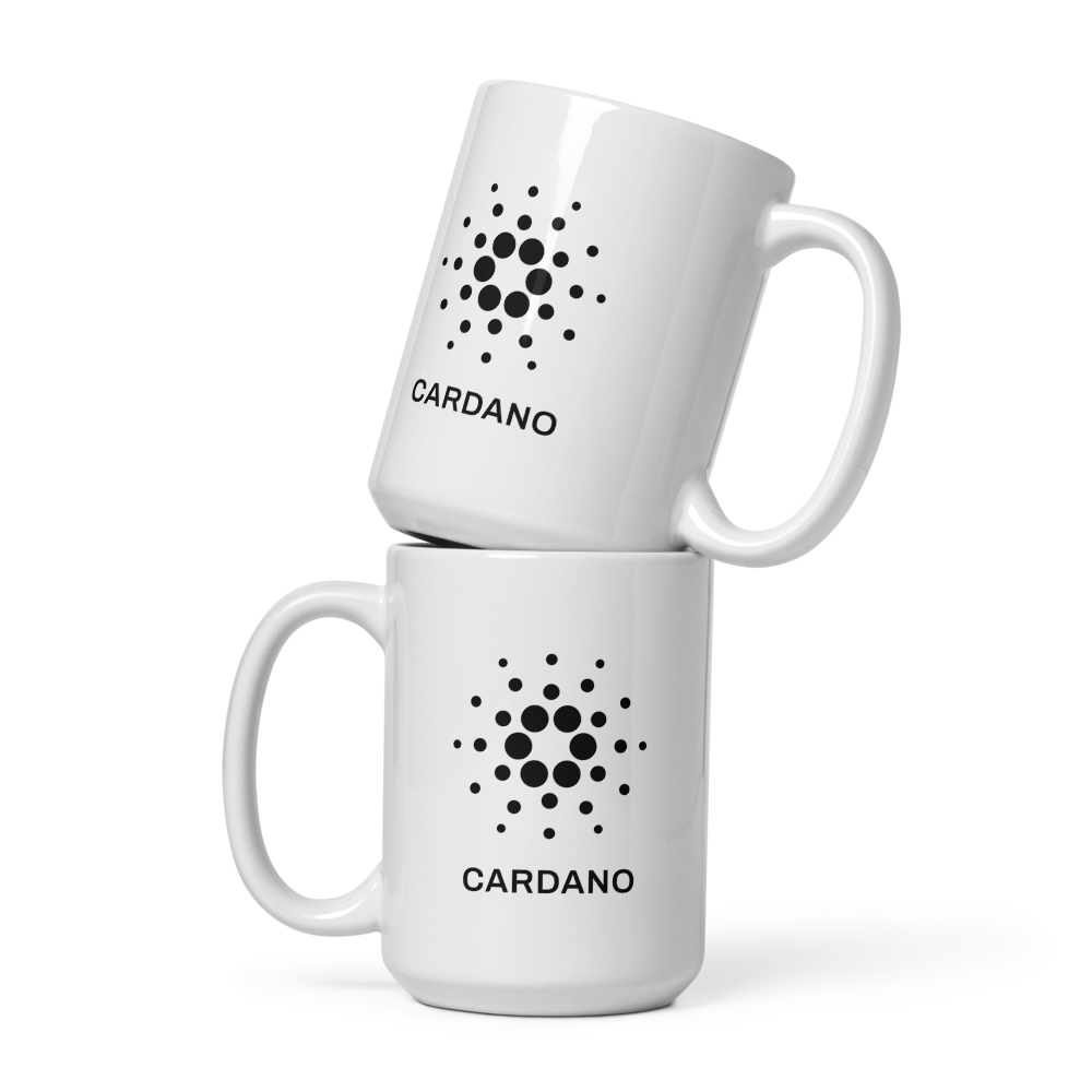 White Glossy Mug - Black Cardano Logo, Stacked