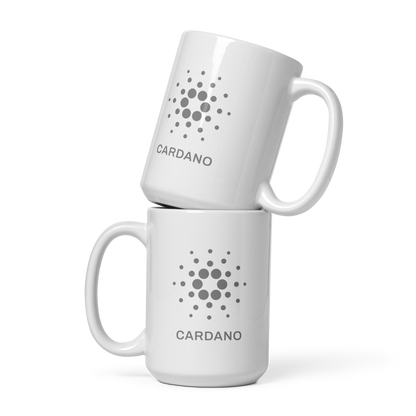 White Glossy Mug - Grey Cardano Logo, Stacked