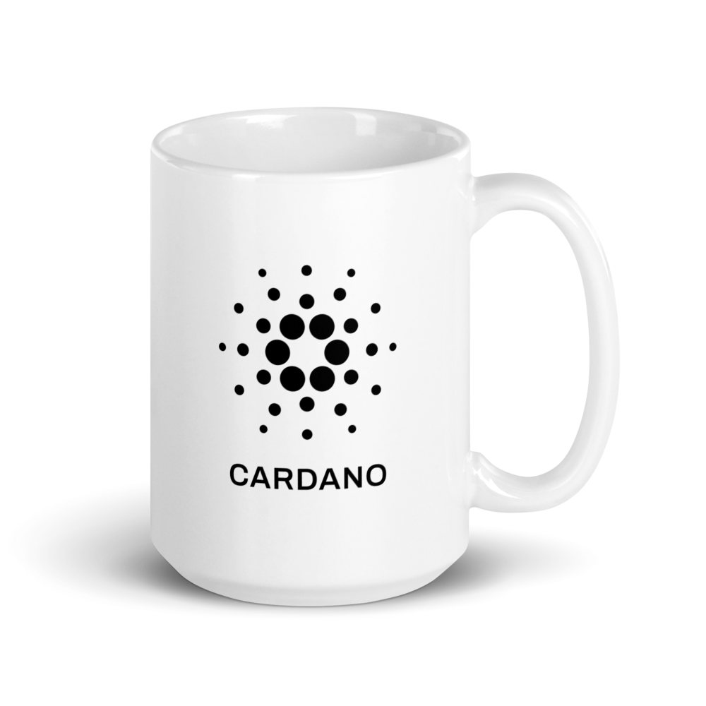 White Glossy Mug - Black Cardano Logo, Stacked