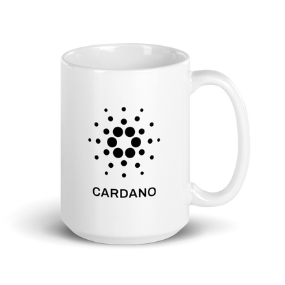 White Glossy Mug - Black Cardano Logo, Stacked