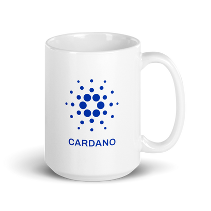 White Glossy Mug - Blue Cardano Logo, Stacked