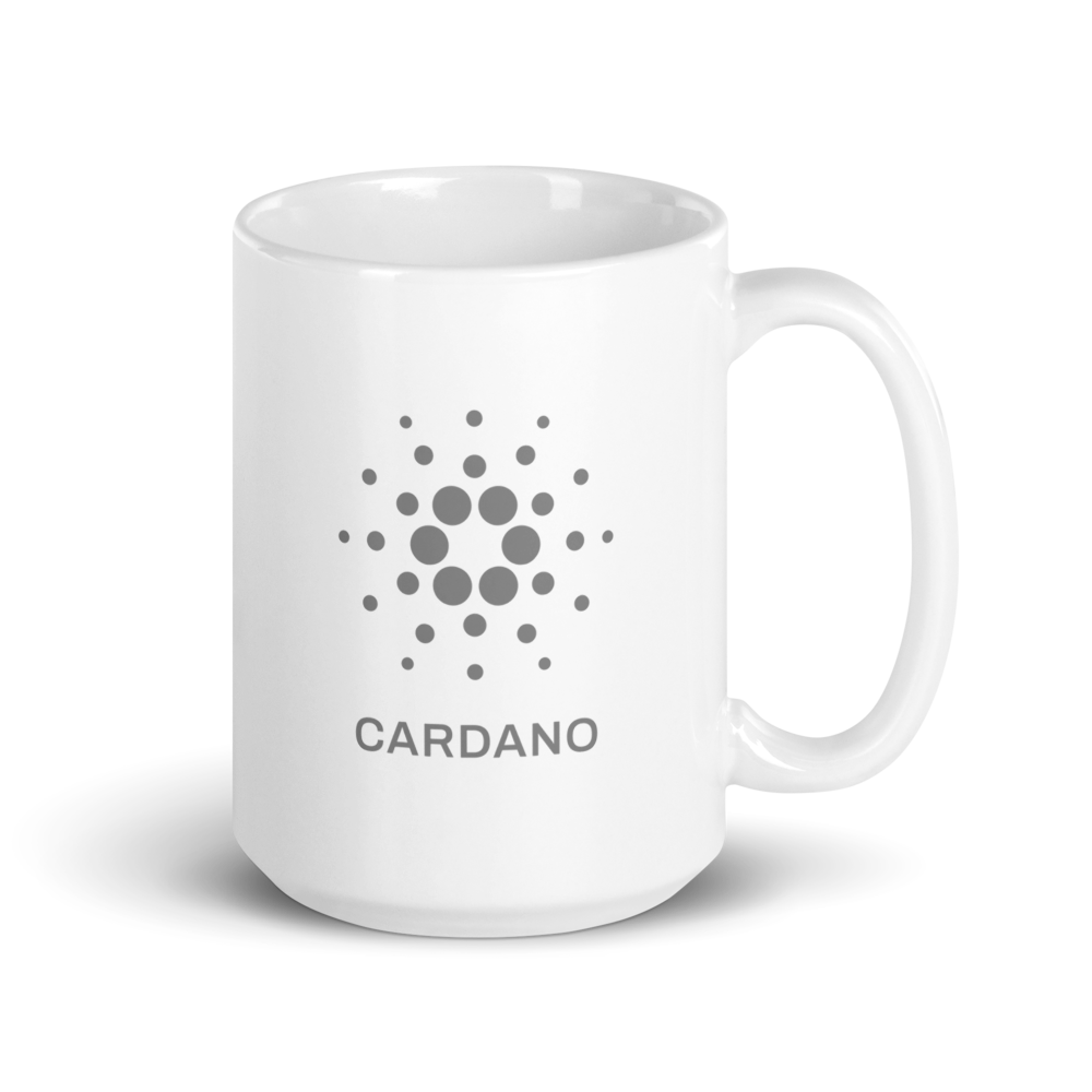 White Glossy Mug - Grey Cardano Logo, Stacked
