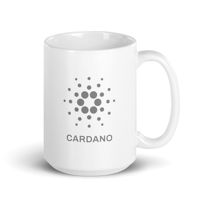 White Glossy Mug - Grey Cardano Logo, Stacked
