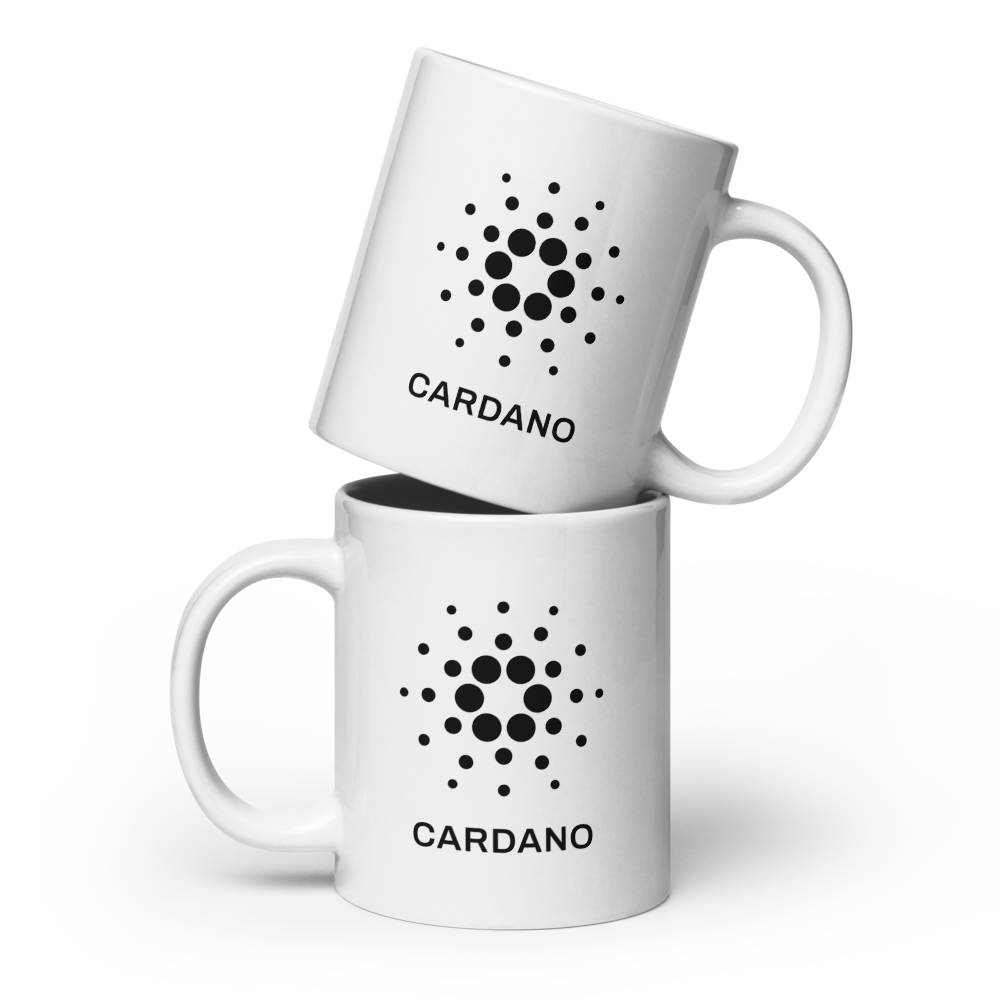 White Glossy Mug - Black Cardano Logo, Stacked