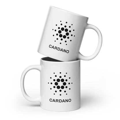 White Glossy Mug - Black Cardano Logo, Stacked