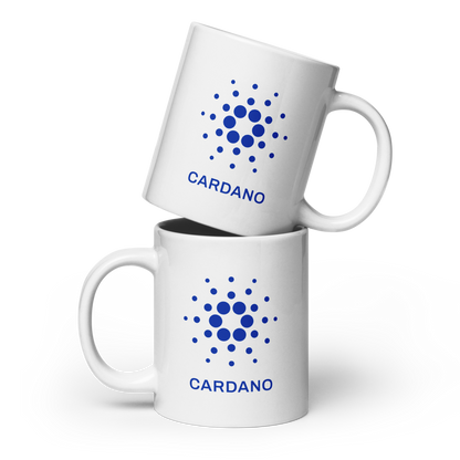 White Glossy Mug - Blue Cardano Logo, Stacked
