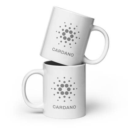 White Glossy Mug - Grey Cardano Logo, Stacked