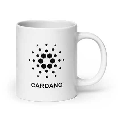 White Glossy Mug - Black Cardano Logo, Stacked