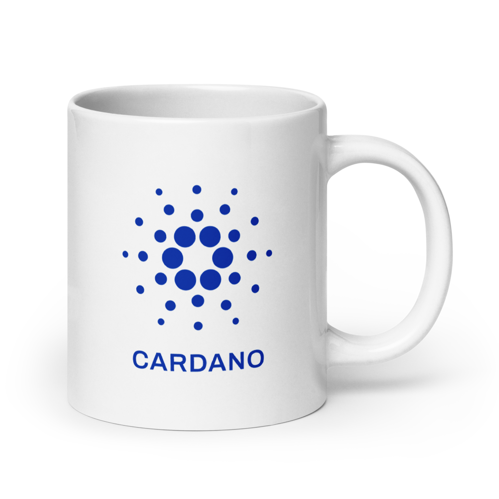 White Glossy Mug - Blue Cardano Logo, Stacked
