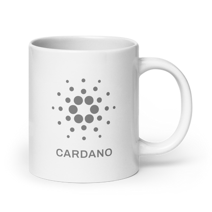 White Glossy Mug - Grey Cardano Logo, Stacked