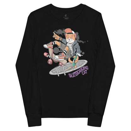 Youth long sleeve tee - Skateboarding Rebel Cat