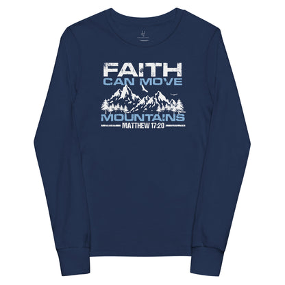 Youth long sleeve tee - Faith can Move Mountains