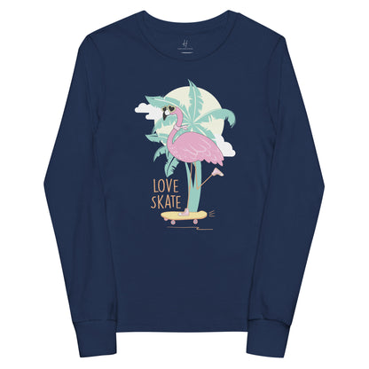 Youth long sleeve tee - Skatebording Flamingo