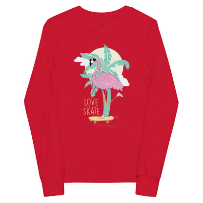 Youth long sleeve tee - Skatebording Flamingo
