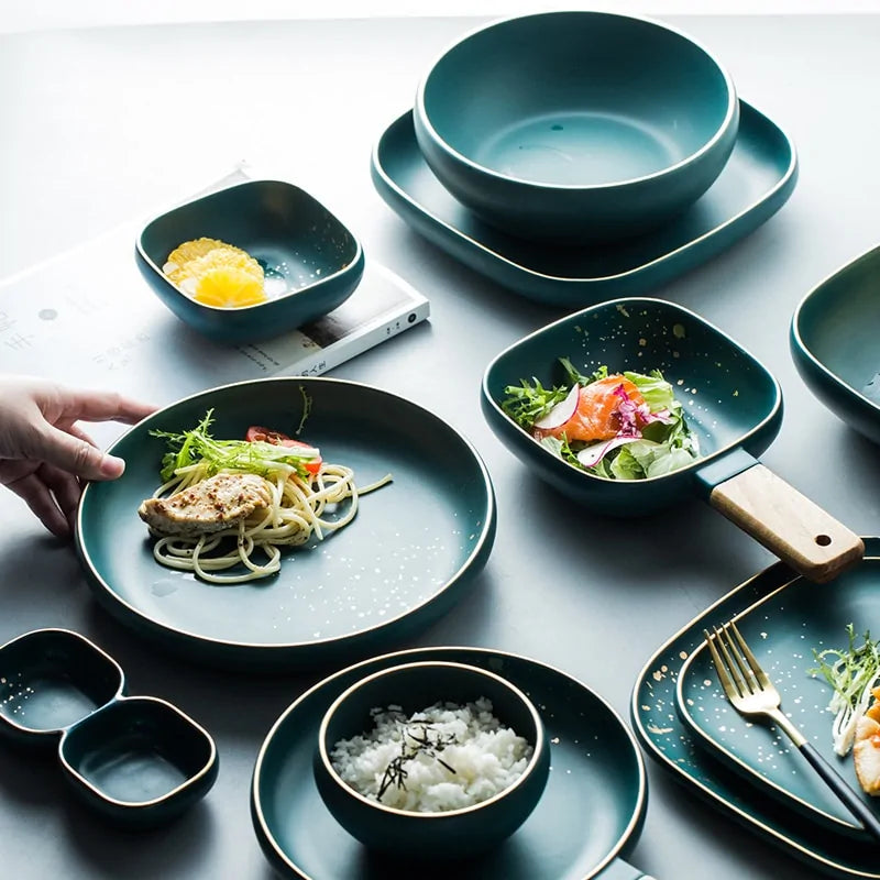 Nordic Green Ceramic Dinnerware Set